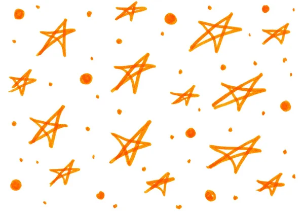 Pomarańczowy gwiazdek rysowane ręcznie w technice doodling. — Zdjęcie stockowe