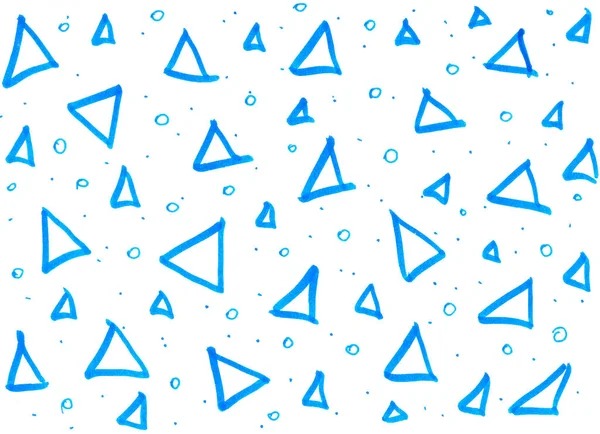 在白色背景上的配音技术中手工绘制的蓝色三角形和圆点. — 图库照片