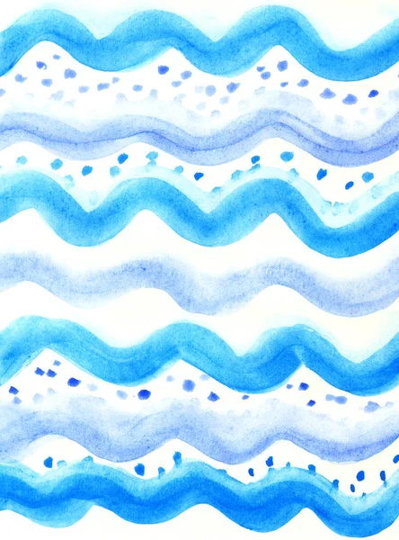 在白色背景上用水彩画手绘的蓝波. — 图库照片
