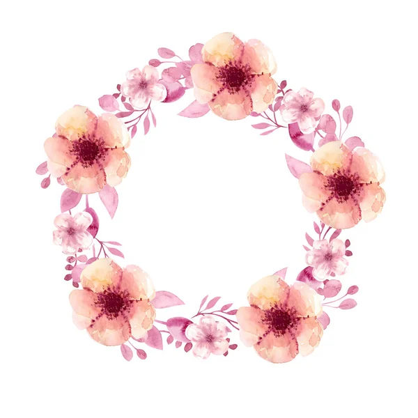 Σκελετό στεφάνι με λουλούδια από κεράσι, μήλο, αμύγδαλο, Sakura. Ζωγραφική με το χέρι. Ροζ ακρυλικά λουλούδια, και κλαδιά που συλλέγονται στη σύνθεση του γάμου — Φωτογραφία Αρχείου