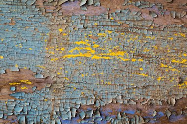 Paslı eski ahşap duvar maviye boyanmış. Ayrıntılı fotoğraf dokusu.