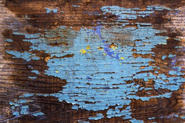 Paslı eski ahşap duvar maviye boyanmış. Ayrıntılı fotoğraf dokusu.
