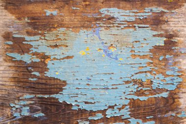Paslı eski ahşap duvar maviye boyanmış. Ayrıntılı fotoğraf dokusu.