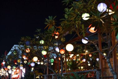 Vietnam. Nha Trang. 25 Ocak 2020. Çin Yeni Yılı 'nın ayrıntıları. Çok renkli Çin fenerleri..