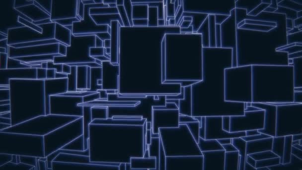 垂直移动的相机在一个老式的3D 蓝色矢量背景城市循环 — 图库视频影像