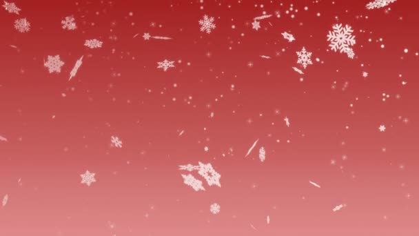 White Glowing Snowflakes Falling Warm Red Background Loop — Stock Video