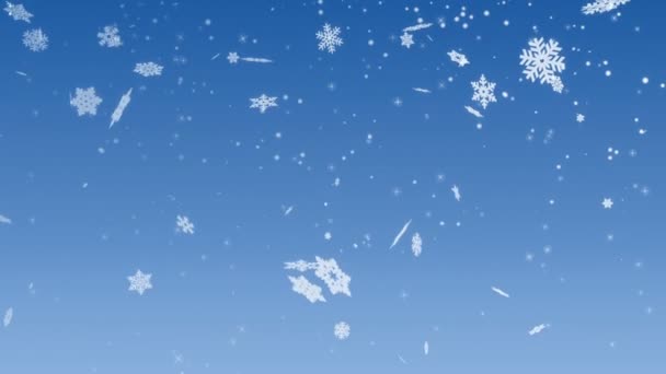 Branco Brilhante Flocos Neve Caindo Laço Fundo Azul Fresco — Vídeo de Stock