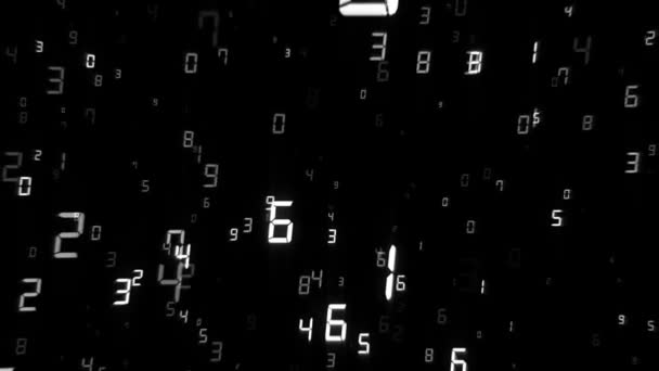 Dígitos Brancos Voadores Loop Espaço Preto — Vídeo de Stock