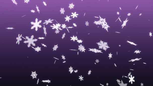 Белые Снежинки Движутся Фиолетовому Фоновому Циклу — стоковое видео