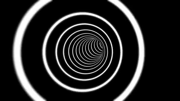 Círculos Blancos Ópticos Bucle Túnel Negro — Vídeo de stock