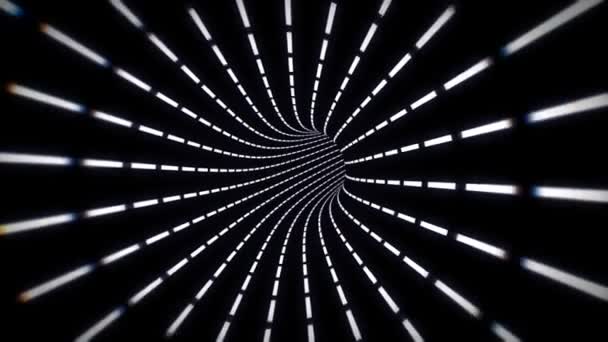 Kamera Siyah Bir Arkaplan Tüneli Döngüsünde Kesik Beyaz Çizgilere Giriyor — Stok video