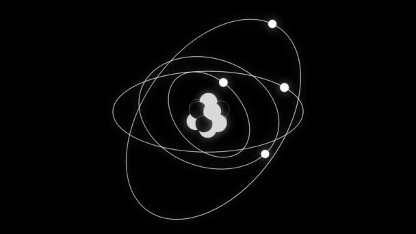 Atom Czarno Białe Schematyczne Animowane Tło Przedstawicielstwa Pętli — Wideo stockowe