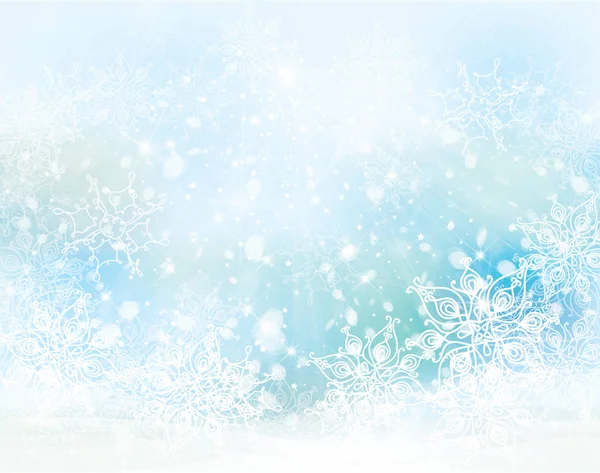 Different White Snowflakes Blue Background — Stock Vector