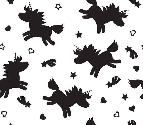 Motif Vectoriel Licorne Sans Couture Silhouettes Noires Isolées Sur Blanc — Image vectorielle