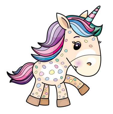 Vektör şirin bebek unicorn karikatür, üzerinde beyaz izole.