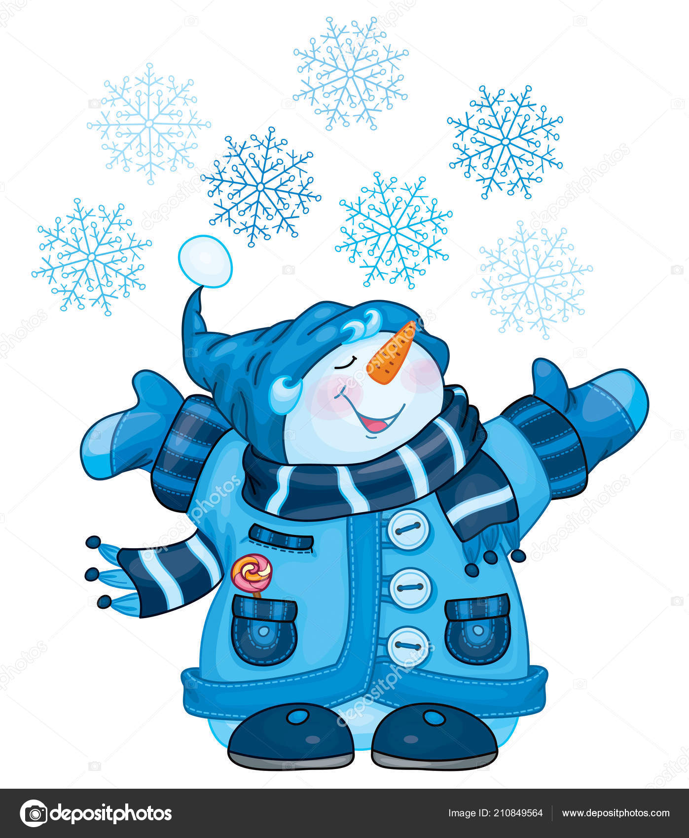 Vector Happy Snowman Cartoon Snowflakes Isolated White Stock Vector Image  by ©rvika #210849564