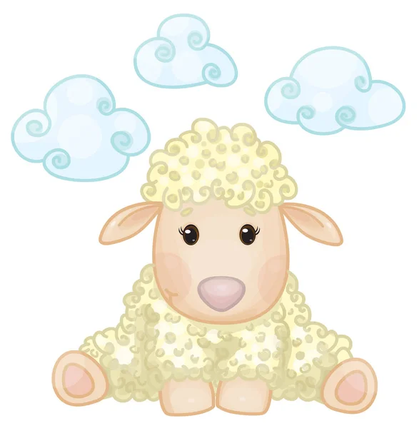Cute Sheep Cartoon Isolated White Background — Stock Vector