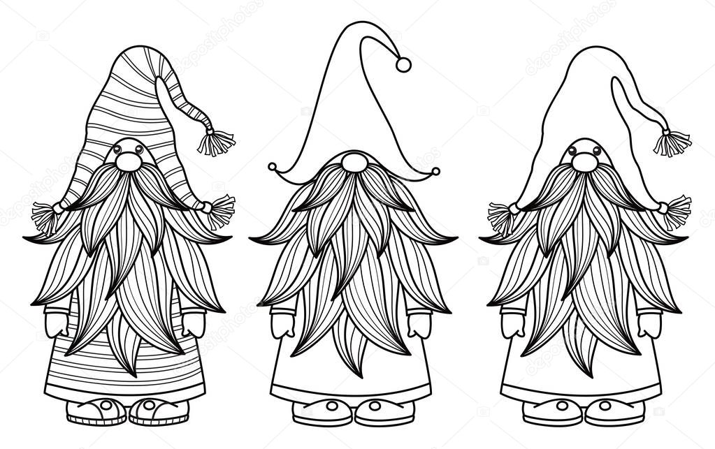 monochrome gnomes silhouettes isolated on white background