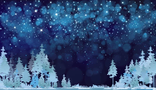 Vector Inverno Noite Estrelado Céu Floresta Fundo —  Vetores de Stock