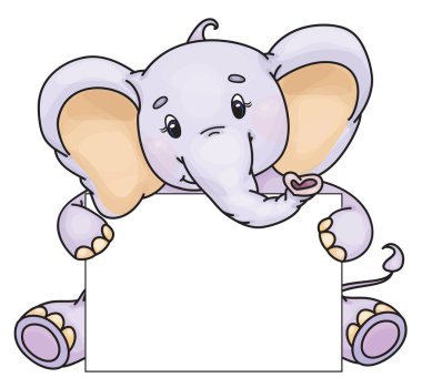 Şirin bebek filin arkasında boş, renkli vektör çizim vektör