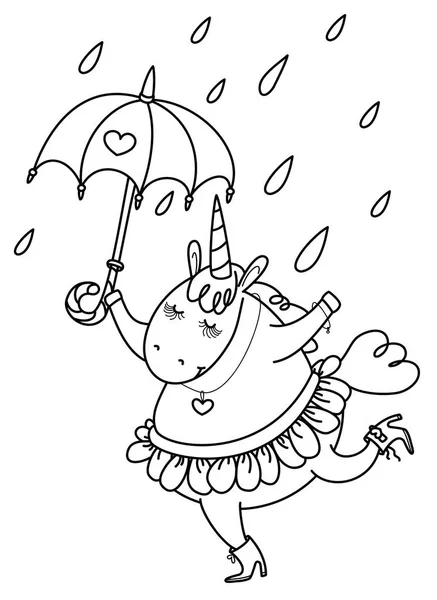 Vecteur Drôle Licorne Avec Parapluie Silhouette Noire Isolée Sur Blanc — Image vectorielle