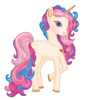 Vektör şirin tek boynuzlu at çizgi film.