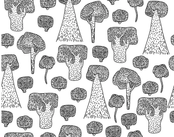Vector Seamless Trees Pattern Black Silhouettes Isolated White — Stock Vector