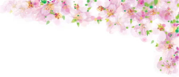 矢量粉红色 花的边界 开花樱花树 Bokeh 孤立在白色 — 图库矢量图片