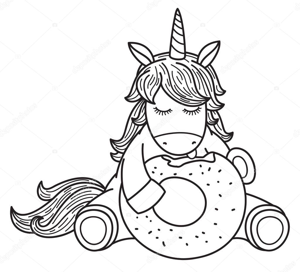 55+ Unicorn Eating A Donut Coloring Page