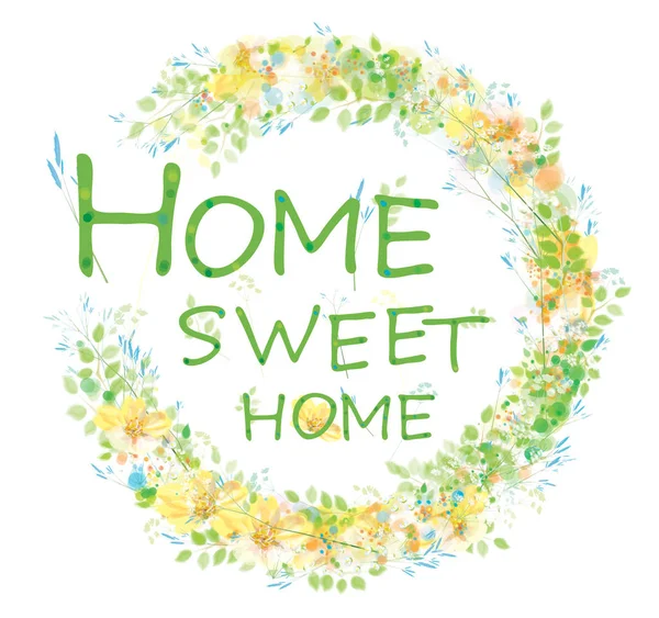 Fond Floral Avec Inscription Home Sweet Home Illustration Vectorielle — Image vectorielle