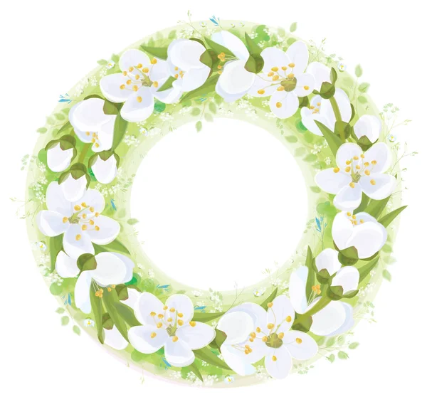 Couronne Florale Ronde Sur Blanc Illustration Vectorielle — Image vectorielle