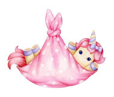  Battaniye sevimli bebek Unicorn karikatür, beyaz üzerinde izole.