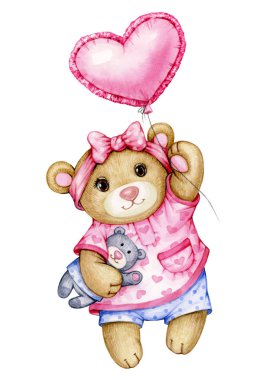  Beyaz üzerinde izole balon ile sevimli bebek Teddy Ayı karikatür.