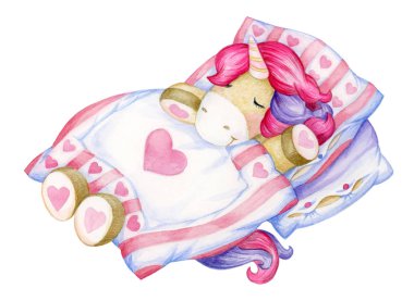 Cute, sleeping  unicorn cartoon isolated.