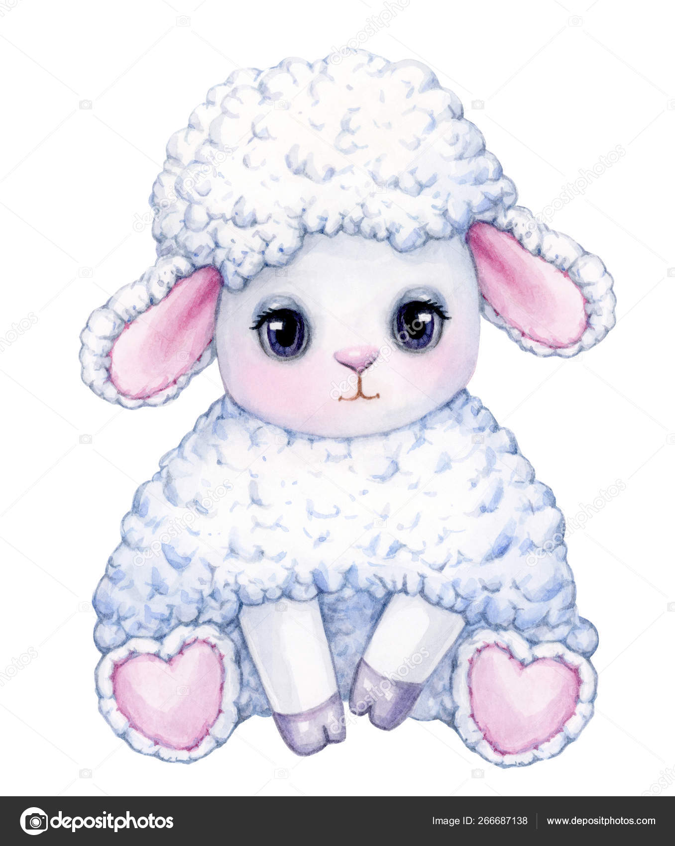 Cute, sitting, white sheep cartoon, isolated on white. Stock Photo by  ©rvika 266687138