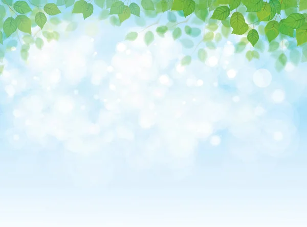 Vektor grüne Blätter Rand auf blauem Himmel Hintergrund. — Stockvektor