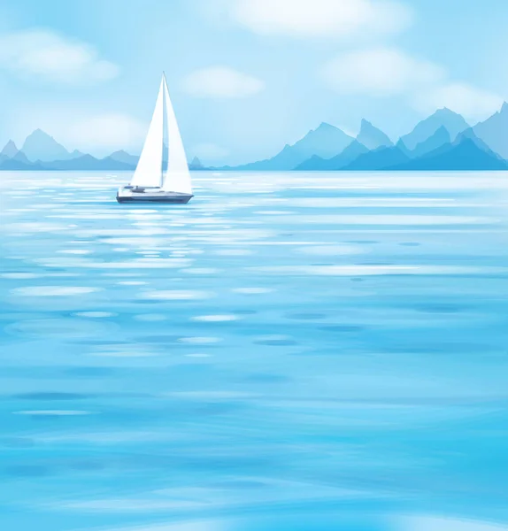 Vector azul paisaje marino con yate . — Archivo Imágenes Vectoriales