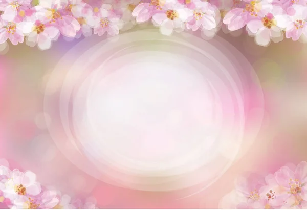 Vector blossoming sakura tree, pink bokeh background. Floral fra — Stock Vector