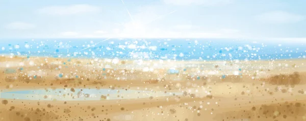 Océan vectoriel avec ciel bleu et soleil, effet bokeh . — Image vectorielle
