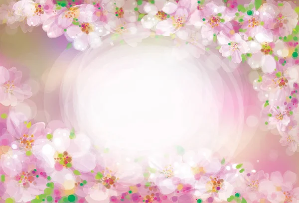 Vector blossoming sakura tree, pink bokeh background. Floral fra — Stock Vector