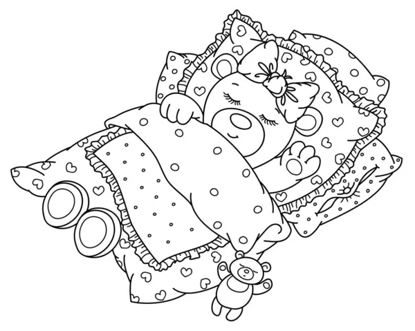 Векторный милый спящий медвежонок в постели . — стоковый вектор