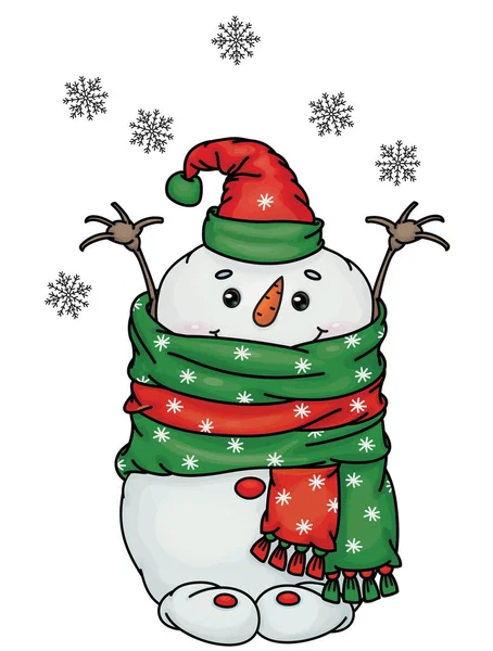 Vector gelukkig sneeuwpop tekenfilm, geïsoleerd op wit. — Stockvector