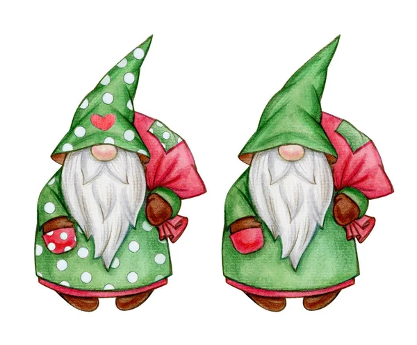 Boże Narodzenie Słodkie Kreskówki Gnome Izolowane Białym Wesołych Świąt Ilustracja — Zdjęcie stockowe