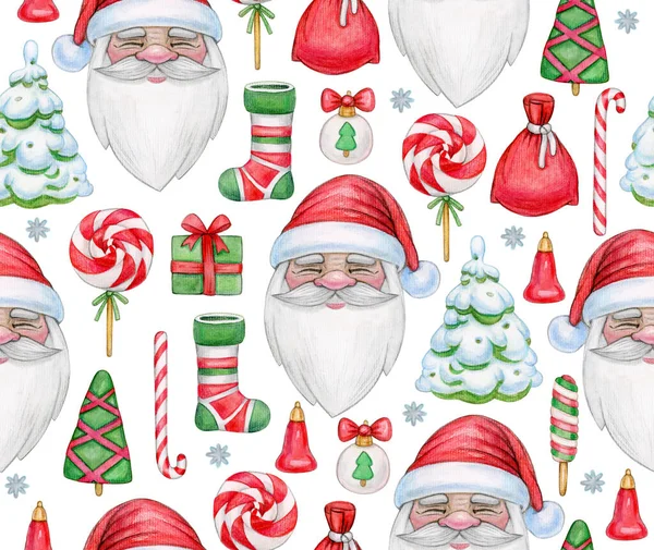 Weihnachten Nahtlos Weihnachten Symbole Hintergrund Isoliert Auf Weiß Aquarellillustration — Stockfoto