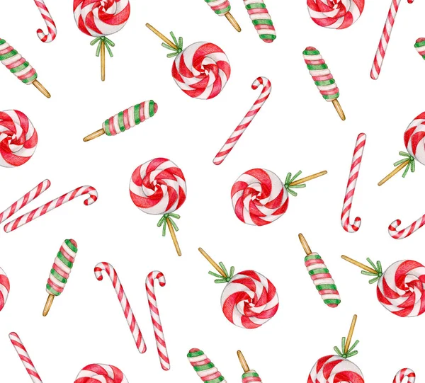 Christmas Sweets Pattern Isolated White Watercolor Illustration — Stock Photo, Image