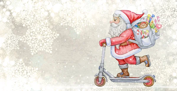 Scooter Hediyeleri Olan Noel Baba Noel Tasarımı Için Arkaplan — Stok fotoğraf