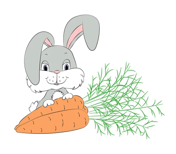 Niedliches Kaninchen Mit Karotten Handgezeichneter Hase Mit Karotten Isoliert Auf — Stockvektor