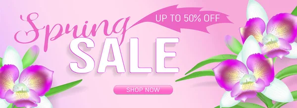 Banner Venta Primavera Con Flores Color Rosa — Vector de stock