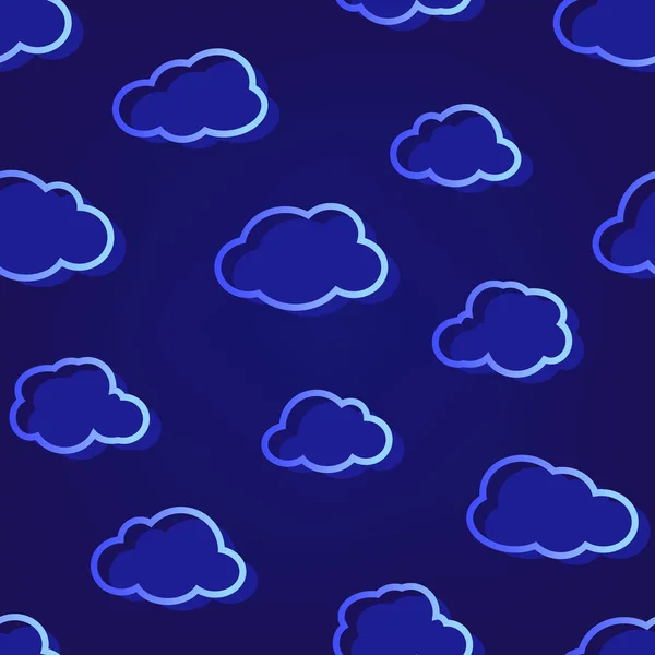Patrón Sin Costuras Con Muchas Nubes Fondo Azul Oscuro — Vector de stock