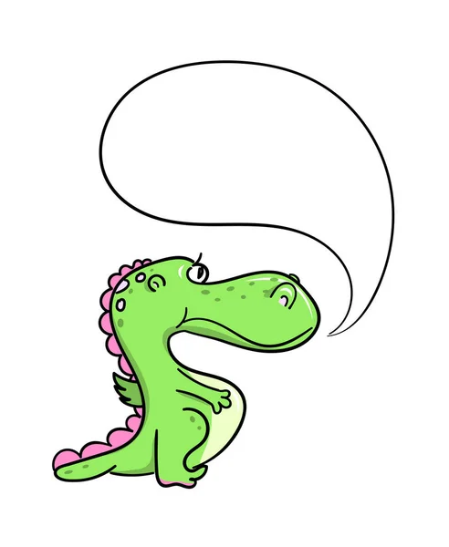 Cute Cartoon Zielony Smok Bańki Mowy Ręcznie Rysowana Ilustracja Zwierzęcia — Wektor stockowy